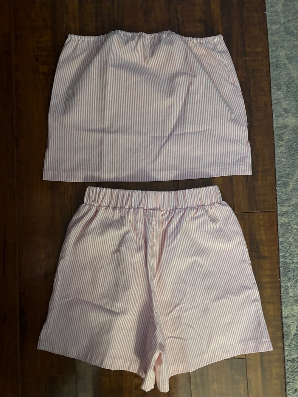 Striped Pink Tube Top and Elastic Waist Shorts Set